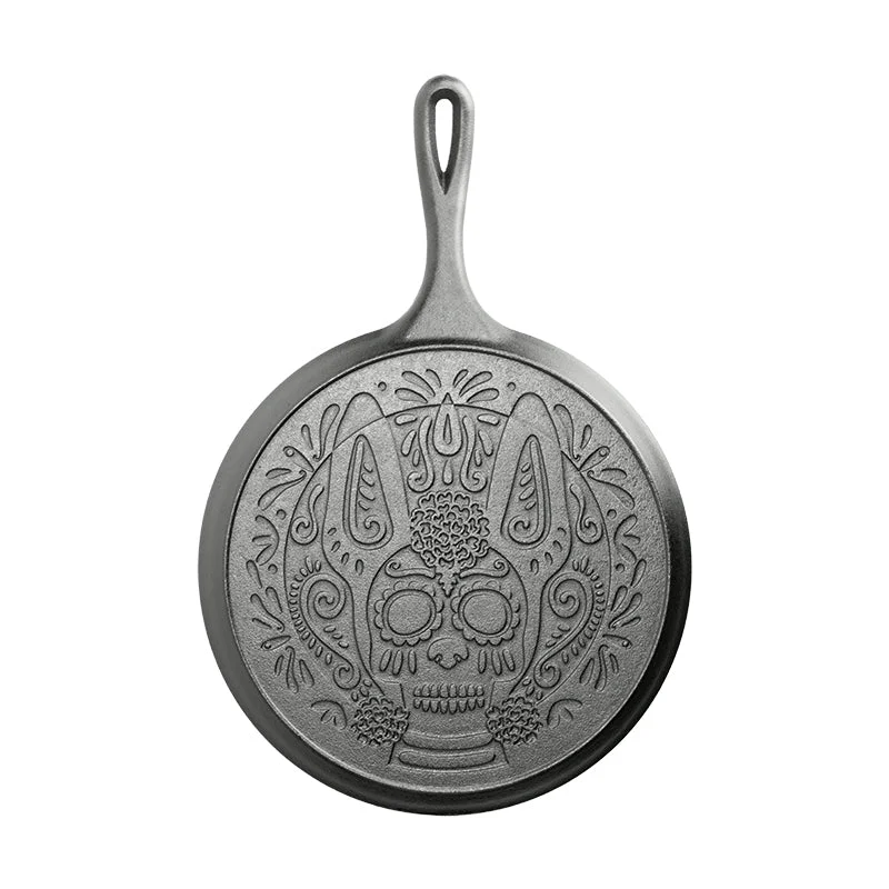 10.5 Inch Seasoned Cast Iron Xolo Sugar Skull Griddle - Image 9